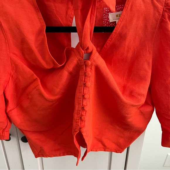 Like-new Anthropologie Maeve Tie-Front Linen Puff Sleeve Crop Top Blouse - Picture 6 of 8